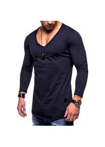 Langarmshirt behype "NUKE L/S", Damen, Gr. M, blau (dunkelblau), 100% Baumwolle, unifarben, Shirts Langarmshirt, mit V-Ausschnitt