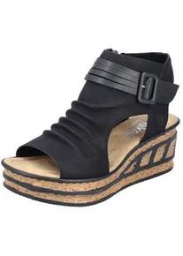 Keilsandalette Rieker, Damen, Gr. 37, schwarz, Lederimitat, Schuhe, Sommerschuh, Sandale, Keilabsatz, mit Rei&szlig;verschluss innen