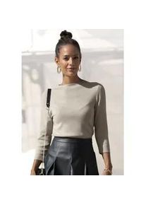3/4 Arm-Pullover Lascana, Damen, Gr. 36/38, beige (beige, meliert), Feinstrick, Obermaterial: 70% Viskose, 30% Polyamid, meliert, figurbetont h&uuml;ftlang, hoch geschlossener Ausschnitt, Pullover, in leichter Strickqualit&auml;t, figurbetonter Strickpullover, Basic, Topseller