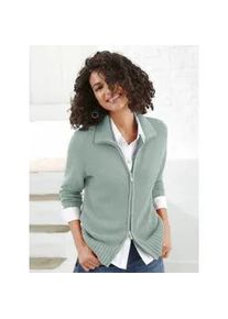 Strickjacke Casual Looks, Damen, Gr. 52, gr&uuml;n (kalkmint), 50% Baumwolle, 50% Polyacryl, unifarben, figurumspielend, Strickjacken Strickjacke