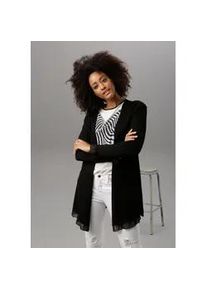 Cardigan Aniston SELECTED, Damen, Gr. 46, schwarz, Feinstrick, Obermaterial: 70% Viskose, 30% Polyamid, unifarben, l&auml;ssig geschnitten Po-bedeckend, angesetztes B&uuml;ndchen, Strickjacken, mit Chiffon-Abschl&uuml;ssen