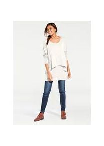 Rundhalsshirt Heine "Rundhals-Shirt", Damen, Gr. 46, beige (creme), 95% Viskose, 5% Elasthan, unifarben, Rundhals, Shirts Rundhalsshirt