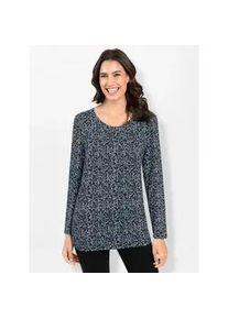 Tunikashirt Inspirationen "Tunikashirt", Damen, Gr. 42, blau (marine, taubenblau, bedruckt), 95% Viskose, 5% Elasthan, bedruckt, gebl&uuml;mt, gemustert, mehrfarbig, Rundhals, Shirts