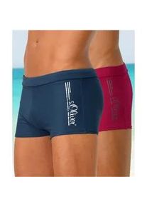 Boxer-Badehose s.Oliver, Herren, Gr. 7, N-Gr, rot, Polyamid, unifarben, Badehosen, mit Logoschriftzug im coolen Used-Look