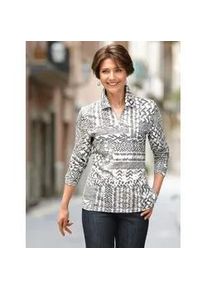 Langarmshirt Classic Basics "Winter-Shirt", Damen, Gr. 48, beige (ecru, grau, bedruckt), 100% Baumwolle, gemustert, mehrfarbig, ohne Ausschnitt, Shirts Langarmshirt