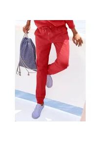 H.I.S. Relaxhose H.I.S, Damen, Gr. 48/50, N-Gr, rot, Interlock, Obermaterial: 60% Baumwolle, 40% Polyester, unifarben, Basic, bequem lang, Hosen Relaxhose, im maritimen Stil, Loungeanzug