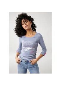 Langarmshirt Kangaroos, Damen, Gr. 32/34, blau (blau, meliert), Rippware, Obermaterial: 60% Baumwolle, 40% Polyester, bedruckt, kontrastfarbene Details, sehr figurbetont h&uuml;ftbedeckend, Rundhals, Shirts Langarmshirt, sehr figurbetonte Passform, aus dehnbarer Rippware