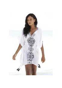 Tunika Buffalo, Damen, Gr. 32/34, schwarz-wei&szlig; (wei&szlig;, schwarz, bedruckt), Cr&ecirc;pe, Obermaterial: 100% Viskose, bedruckt, figurumspielend kurz, V-Ausschnitt, Tuniken, aus gekreppter Viskose, Blusenkleid, Strandmode, transparent