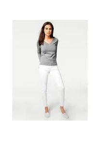 Strickpullover "V-Pullover", Damen, Gr. 48, grau (grau, melange), 100% Baumwolle, Rick Cardona BY HEINE, unifarben, Pullover Strickpullover