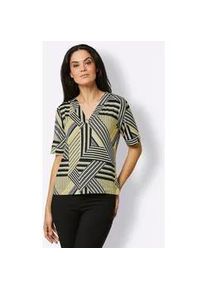 Print-Shirt CREATION L PREMIUM "Lyocell-Shirt", Damen, Gr. 42, schwarz-wei&szlig; (schwarz, wei&szlig;, bedruckt), 96% Lyocell, 4% Elasthan, bedruckt, gemustert, gestreift, mehrfarbig, V-Ausschnitt, Shirts