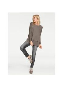 Rundhalsshirt Heine "Rundhals-Shirt", Damen, Gr. 46, grau (taupe), 100% Polyester, Innenseite:5% Elasthan, 95% Viskose, unifarben, Rundhals, Shirts Rundhalsshirt