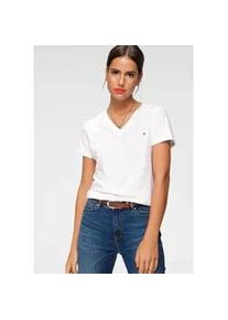 T-Shirt Tommy Hilfiger "HERITAGE V-NK TEE", Damen, Gr. XL (42), wei&szlig; (classic wei&szlig;), Single Jersey, Obermaterial: 100% Baumwolle, unifarben, figurbetont h&uuml;ftlang, V-Ausschnitt, abgesteppt, Shirts T-Shirt, mit Tommy Hilfiger Logo-Flag auf der Brust, Topseller
