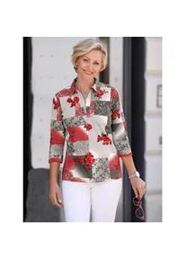 Poloshirt Classic Basics "Shirt", Damen, Gr. 54, rot (erdbeere, steingrau, bedruckt), 100% Baumwolle, gebl&uuml;mt, gemustert, mehrfarbig, Shirts