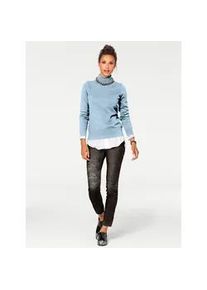 Rollkragenpullover Heine "Rollkragen-Pullover", Damen, Gr. 44, blau (bleu), 100% Baumwolle, unifarben, Pullover Rollkragenpullover