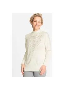 Stehkragenpullover Classic Basics "Pullover", Damen, Gr. 42, beige (ecru), 100% Polyacryl, unifarben, Pullover Stehkragenpullover