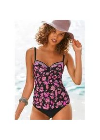 B&uuml;gel-Tankini-Top Lascana "Bohemian", Damen, Gr. 46, Cup C, bunt (schwarz, pink), Recycling-Polyamid, Paisleymuster, bedruckt, Bikini-Oberteile, mit platzierten Streifen