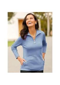 Langarmshirt Classic Basics "Shirt", Damen, Gr. 54, blau (bleu), 100% Baumwolle, unifarben, V-Ausschnitt, Shirts Langarmshirt