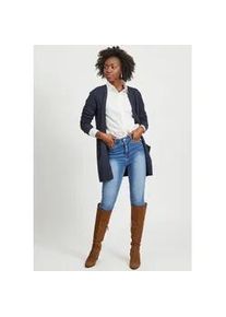 Cardigan Vila "VIRIL OPEN L/S KNIT CARDIGAN - NOOS", Damen, Gr. XS, blau (total eclipse detail:melange), Feinstrick, Obermaterial: 50% Viskose, 27% Nylon, 23% Polyester, meliert, Basic, h&uuml;ftbedeckend, tiefer V-Ausschnitt, Rippb&uuml;ndchen, Strickjacken, in offener Form