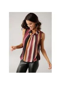 Blusentop Laura Scott, Damen, Gr. 42, rot (bordeaux, gestreift), Web, Obermaterial: 97% Polyester, 3% Elasthan, gestreift, figurumspielend h&uuml;ftlang, Blusen Blusentop, mit verschiedenen Designs