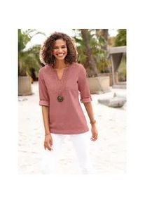 Jeansbluse Casual Looks, Damen, Gr. 48, rot (rosenholz), 100% Baumwolle, unifarben, Rundhals, Blusen Jeansbluse