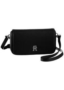 Umh&auml;ngetasche Tommy Hilfiger "TH EMBLEM FLAP CROSSOVER", Damen, Gr. B/H/T: 21,5cm x 12,5cm x 5cm, schwarz (bds schwarz), Polyurethan, Strukturmuster, unifarben, Taschen Umh&auml;ngetasche, mit TH-Emblem vorne