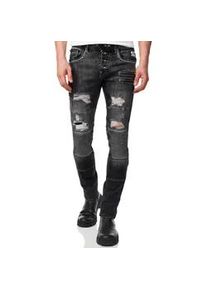 Slim-fit-Jeans Rusty Neal "MISATO", Herren, Gr. 34, L&auml;nge 32, grau (dunkelgrau), 98% Baumwolle, 2% Elasthan, unifarben, lang, Jeans Slim-fit-Jeans, im modischen Used-Look