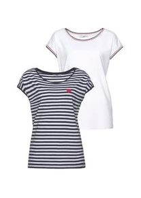 Rundhalsshirt AJC, Damen, Gr. 32/34 (XS), blau (marine, wei&szlig;), Jersey, Obermaterial: 100% Baumwolle, bestickt, geringelt, gestreift, unifarben, figurumspielend, Rundhals, angeschnitten angesetztes B&uuml;ndchen, Shirts Rundhalsshirt, figurumspielende Passform, Rundhalsausschnitt mit Blende