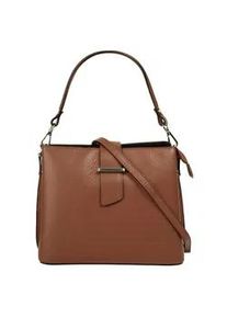 Henkeltasche CLUTY, Damen, Gr. B/H/T: 25cm x 21cm x 12cm onesize, braun (cognac), Leder, leicht gl&auml;nzend, unifarben, Taschen, echt Leder, Made in Italy