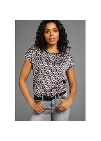 Shirtbluse Laura Scott, Damen, Gr. 42, bunt (schwarz, rosa, gemustert), Single Jersey, Obermaterial: 100% Polyester. R&uuml;ckenteil: 95% Viskose, 5% Elasthan, bedruckt, gemustert, figurumspielend h&uuml;ftbedeckend, Rundhals, angeschnitten, Blusen, gemustert und gestreift, femininer Stil, Rundhalsausschnitt