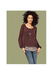 Longbluse, Damen, Gr. 50, rot (rot, schwarz), 100% Polyester, Rick Cardona BY HEINE, bedruckt, gemustert, Rundhals, Blusen Longbluse