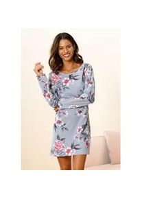 Nachthemd Vivance DREAMS, Damen, Gr. 40/42, N-Gr, grau (grau, allover), Single Jersey, Obermaterial: 100% Baumwolle, gebl&uuml;mt, bequem kurz, Rundhals, B&uuml;ndchen, Kleider Nachthemd, mit Blumendruck