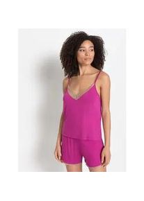 Shorty Lascana, Damen, Gr. 40/42, pink (magenta), Single Jersey, Obermaterial: 95% Viskose, 5% Elasthan, figurumspielend kurz, tiefer V-Ausschnitt, Homewear-Sets Shorty, mit sch&ouml;nen Spitzendetails