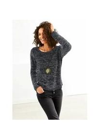 Rundhalspullover Casual Looks "Pullover", Damen, Gr. 46, schwarz (schwarz, meliert), 54% Baumwolle, 46% Polyacryl, meliert, figurumspielend, Pullover Rundhalspullover