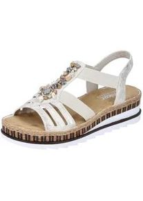Sandale Rieker, Damen, Gr. 36, gold (goldfarben), Lederimitat, Schuhe Sandale, Sommerschuh, Sandalette, Keilabsatz, im Metallic-Look