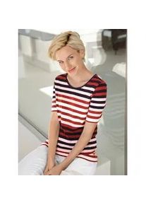Kurzarmshirt Casual Looks "Shirt", Damen, Gr. 48, bunt (rot, marine, gestreift), 50% Baumwolle, 50% Modal, gemustert, gestreift, mehrfarbig, Rundhals, Shirts