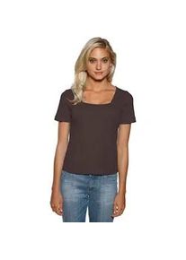 Kurzarmshirt Heine "Carr&eacute;-Shirt", Damen, Gr. 46, braun (schokobraun), 100% Baumwolle, unifarben, eckiger Ausschnitt, Shirts