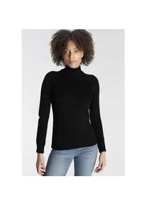 Strickpullover Arizona "Rolli unifarbend", Damen, Gr. 40/42, schwarz, Feinstrick, Obermaterial: 50% Baumwolle, 50% Polyacryl, unifarben, Basic, figurbetont h&uuml;ftbedeckend, hoch geschlossener Ausschnitt, Pullover Strickpullover, mit grobem Strickmuster und Rollkragen