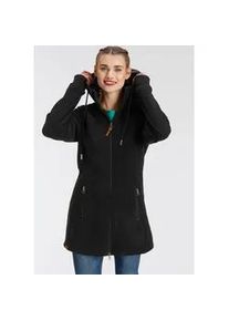 Fleecejacke Kangaroos, Damen, Gr. 36, schwarz, Fleece, Obermaterial: 100% Polyester, kontrastfarbene Details, figurbetont Po-bedeckend, mit Daumenl&ouml;chern, Jacken Fleecejacke, figurbetonter Schnitt, mit Kapuze, mit 2-Wege-Rei&szlig;verschluss