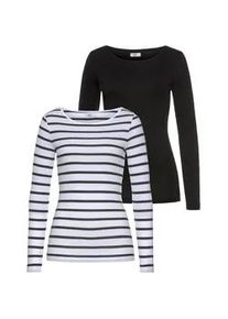 Langarmshirt Flashlights, Damen, Gr. 40/42 (M), schwarz-wei&szlig; (schwarz, wei&szlig;, gestreift, schwarz), Feinripp, Obermaterial: 100% Baumwolle, gestreift, unifarben, Basic, sehr figurbetont h&uuml;ftlang, Rundhals, Shirts Langarmshirt, Langarm, sehr figurbetonter Schnitt, aus 100% Baumwolle