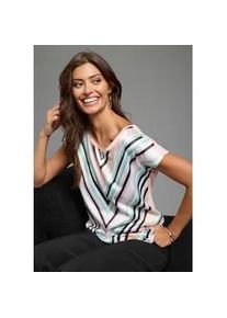 Shirtbluse Laura Scott, Damen, Gr. 34, bunt (rosa, mint, gemustert), Single Jersey, Obermaterial: 100% Polyester. R&uuml;ckenteil: 95% Viskose, 5% Elasthan, figurumspielend h&uuml;ftbedeckend, Rundhals, angeschnitten, Blusen, gemustert und gestreift, femininer Stil, Rundhalsausschnitt