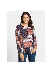 Langarmshirt Inspirationen "Shirt", Damen, Gr. 50, rot (rostrot, bedruckt), 50% Baumwolle, 50% Modal, bedruckt, gemustert, mehrfarbig, Rundhals, Shirts Langarmshirt