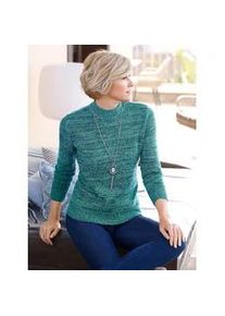 Stehkragenpullover Classic Basics "Pullover", Damen, Gr. 50, blau (petrol, meliert), 77% Polyacryl, 23% Polyester, meliert, Pullover Stehkragenpullover