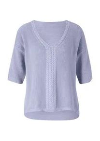 V-Ausschnitt-Pullover Heine "Pullover", Damen, Gr. 44, blau (bleu), 100% Baumwolle, unifarben, Pullover