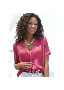 Kurzarmbluse Vivance, Damen, Gr. 40, pink, Web, Obermaterial: 65% Viskose, 35% Polyester, unifarben, figurumspielend h&uuml;ftlang, V-Ausschnitt, Blusen, mit Hemdkragen und Knopfleiste, Hemdbluse, Strandmode