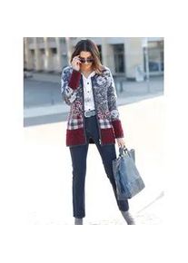 Jacquardstrickjacke Inspirationen, Damen, Gr. 48, blau (rauchblau, gemustert), 60% Polyacryl, 20% Baumwolle, 20% Polyamid, gebl&uuml;mt, gemustert, kariert, mehrfarbig, Strickjacken