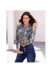 Poloshirt Inspirationen "Shirt", Damen, Gr. 40, blau (taubenblau, bedruckt), 50% Baumwolle, 50% Modal, bedruckt, gebl&uuml;mt, gemustert, mehrfarbig, V-Ausschnitt, Shirts