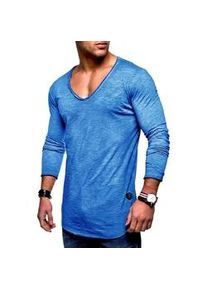 Langarmshirt behype "NUKE L/S", Damen, Gr. S, blau (hellblau), 100% Baumwolle, unifarben, Shirts Langarmshirt, mit V-Ausschnitt