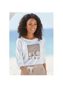 Langarmshirt ELBSAND, Damen, Gr. M (38), wei&szlig;, Jersey, Obermaterial: 50% Baumwolle, 50% Polyester, leicht transparent, unifarben mit Farbeinsatz, figurumspielend h&uuml;ftlang, Rundhals, Shirts Langarmshirt, mit Logodruck, Baumwoll-Mix, sportlich-casual, Topseller