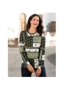 Langarmshirt Inspirationen "Shirt", Damen, Gr. 38, gr&uuml;n (oliv, bedruckt), 50% Baumwolle, 50% Modal, bedruckt, gemustert, mehrfarbig, Rundhals, Shirts Langarmshirt