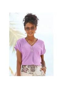 Schlupfbluse Lascana, Damen, Gr. 38, lila (flieder), Web, Obermaterial: 100% Viskose, unifarben, figurumspielend h&uuml;ftlang, V-Ausschnitt, Blusen Schlupfbluse, mit modischen Kn&ouml;pfen, luftige Kurzarmbluse, sommerlich